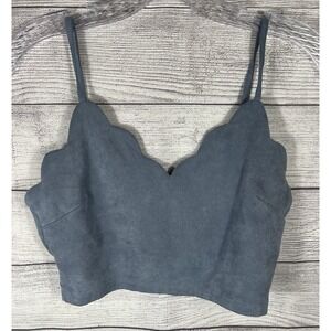 Iris Women's Blue Faux Suede Scallop Crop Top L Y2K